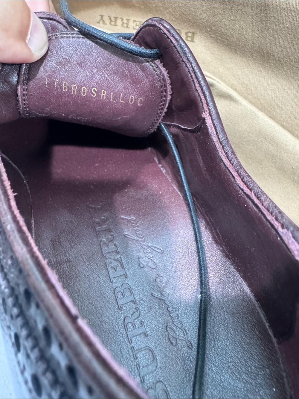 Burberry Men’s Wingtip Brogue Oxfords in Dark Burgundy - Picture 7 of 9